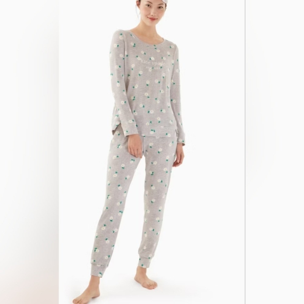 Kate Spade New York‎ Womens Daisy Floral Pajama Set Grey Long Sleeve Jogger S